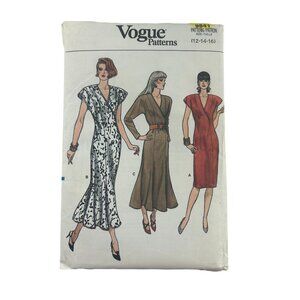 Vintage 1987 Vogue 9841 Sewing Pattern Sizes 12 14 16 Uncut Faux Wrap Dress